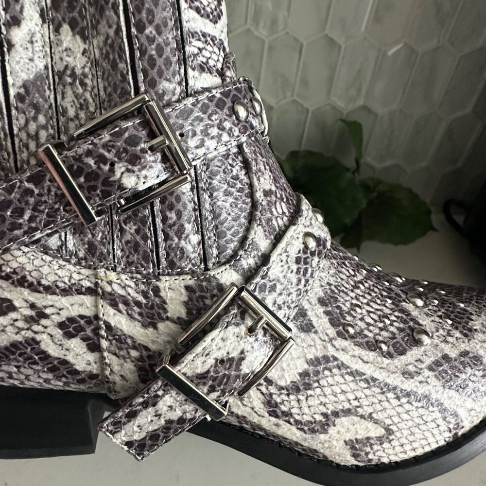 Snake Print Ankle Boots With Studded Straps & Buckles By Jane And The Shoe - Picture 10 of 12